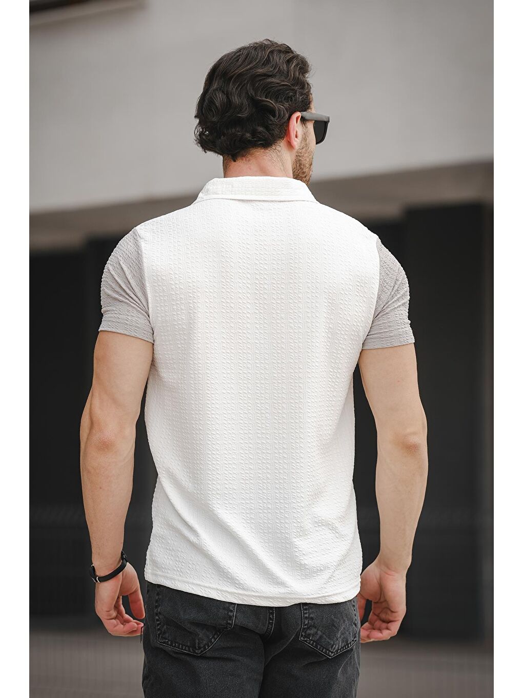 Gri Polo Yaka Kısa Kollu Erkek Tişört-2