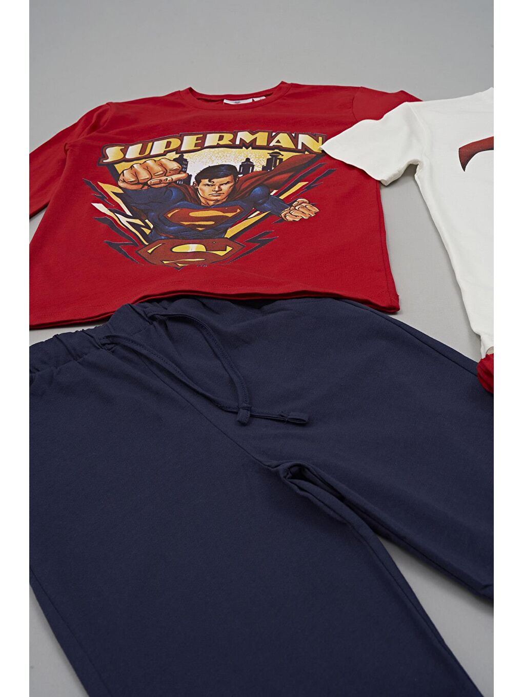 For You Kids Kırmızı 4'lü Süpermen Baskılı Tshirt Şort Pantolon Takım - 4