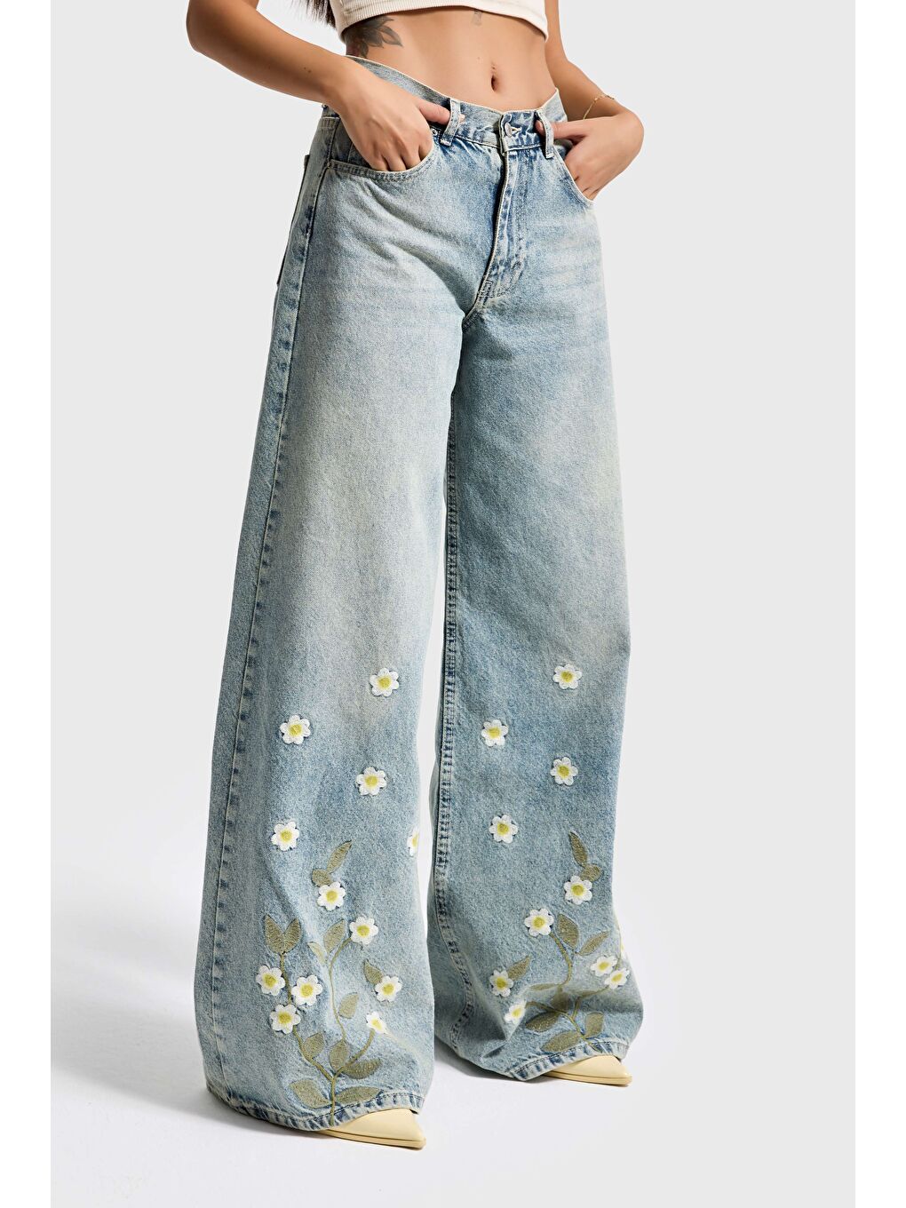 Mavi Kadın T.Kot Rengi 4s6-67 Palazzo Fit Özel Çiçek Nakışlı Tasarım Denim Jean-2