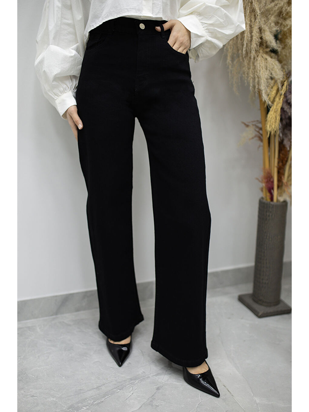 Elastanlı Cepli Jean Pantolon TSD260177 Siyah-4
