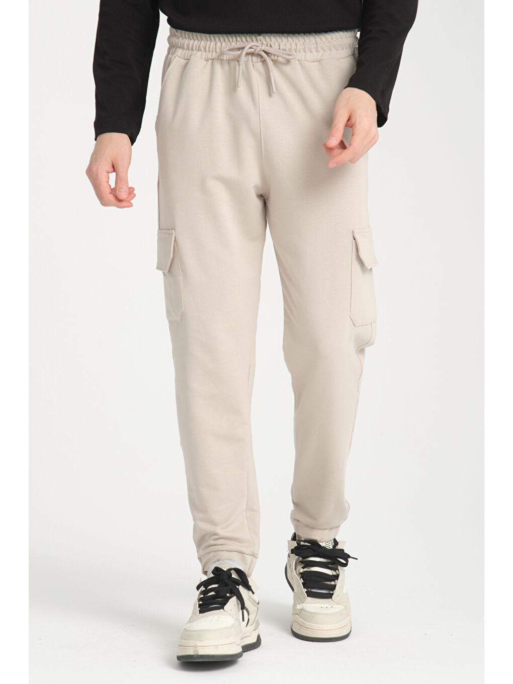 Bej Yan Kargo Cepli Kompak Erkek Pantolon 3056