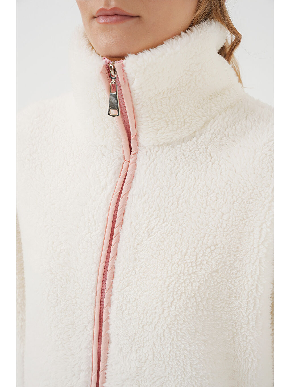 5211 Fermuarlı Pelüş Mont   Pembe-6