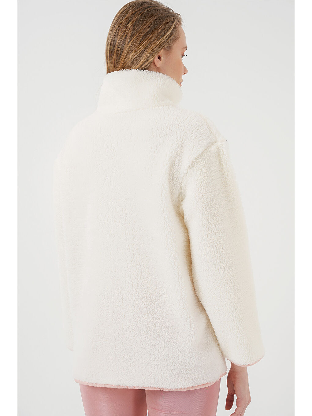 5211 Fermuarlı Pelüş Mont   Pembe-7