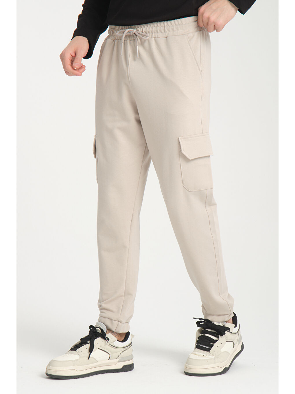 Bej Yan Kargo Cepli Kompak Erkek Pantolon 3056-4