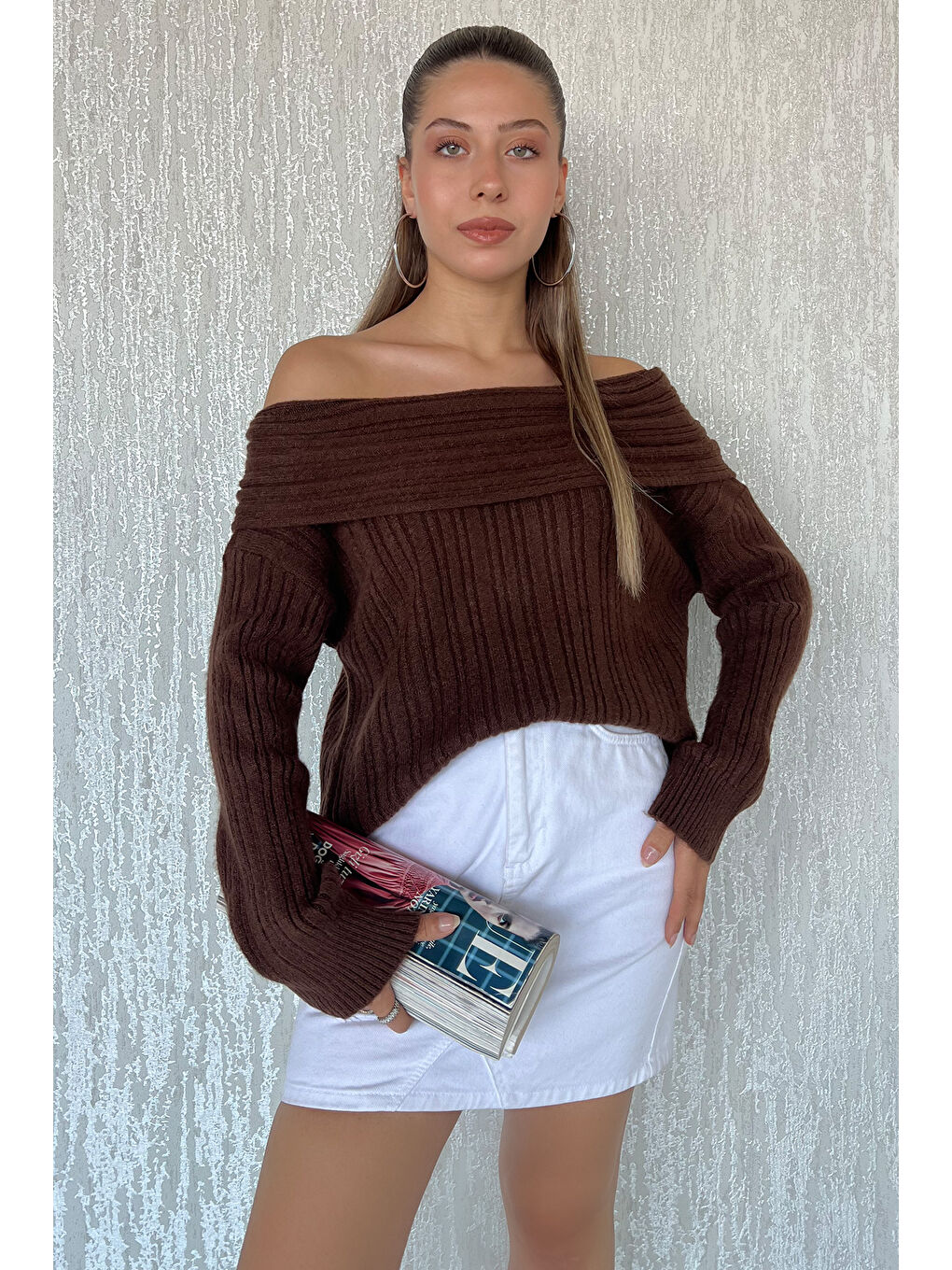 Kahverengi Degaje Yaka Triko Kazak