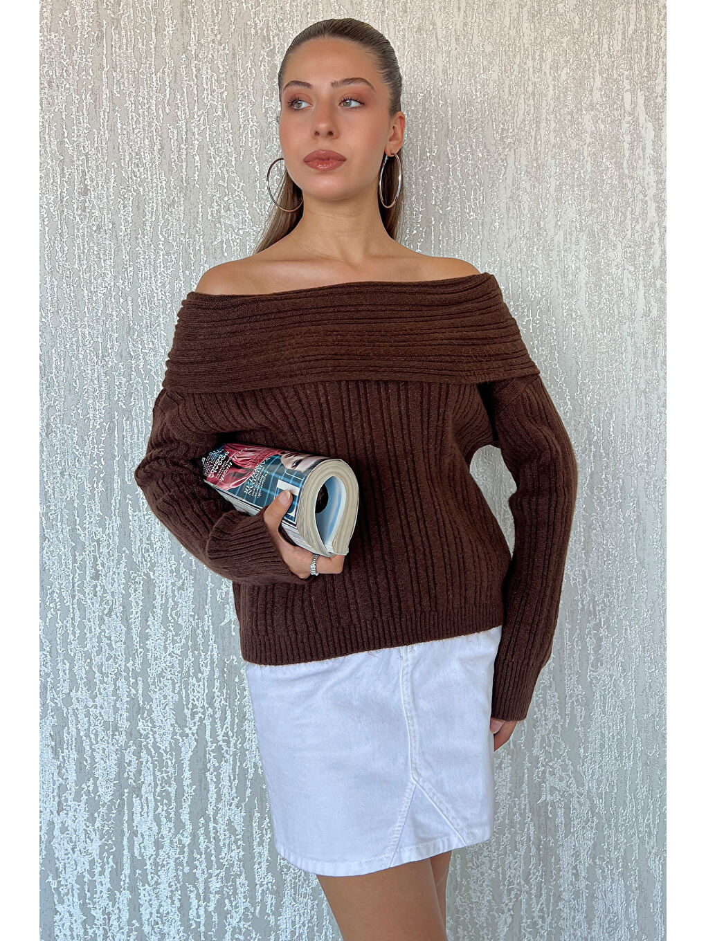 Kahverengi Degaje Yaka Triko Kazak-1