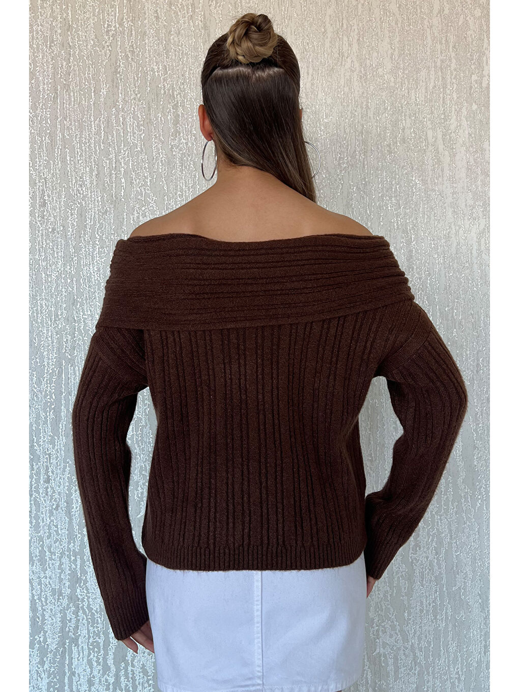 Kahverengi Degaje Yaka Triko Kazak-2