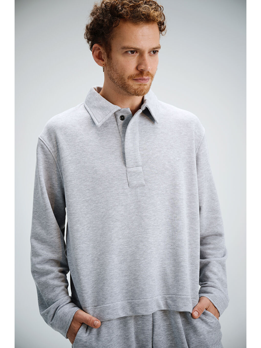 Erkek Timeless Polo Yaka Gri Sweatshirt