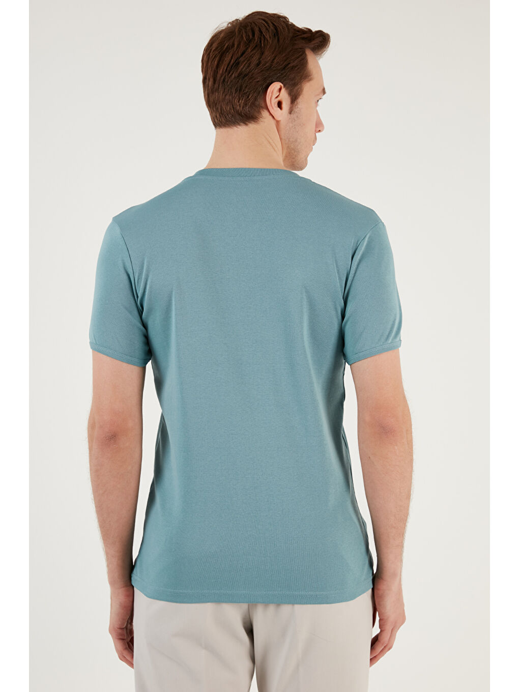 Gri Pamuklu Düğme Detaylı Slim Fit V Yaka 3'lü Paket %100 Pamuk Tişört 5902122S3-5