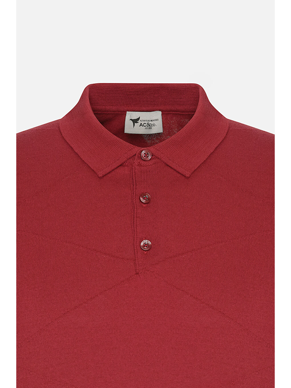 Erkek Bordo %100 Pamuk Standart Fit Normal Kesim Jakarlı Kendinden Desenli Polo Yaka Triko Kazak-6