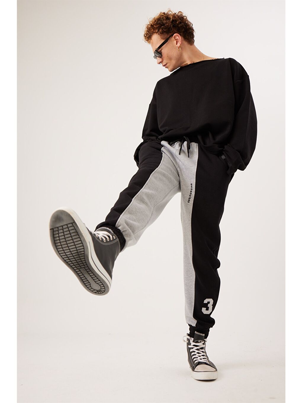 Erkek Rahat Kesim 34 Siyah-Gri Eşofman Alt-1