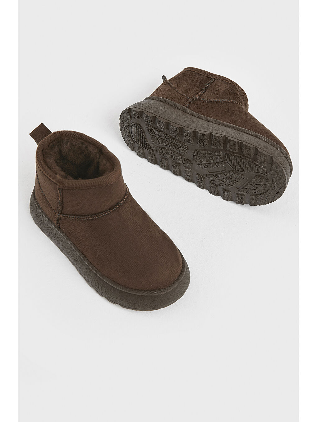 Kahverengi Çocuk Unisex Kahve Kalın Poli Taban İçi Kürklü Süet Görünümlü Günlük Bot-2