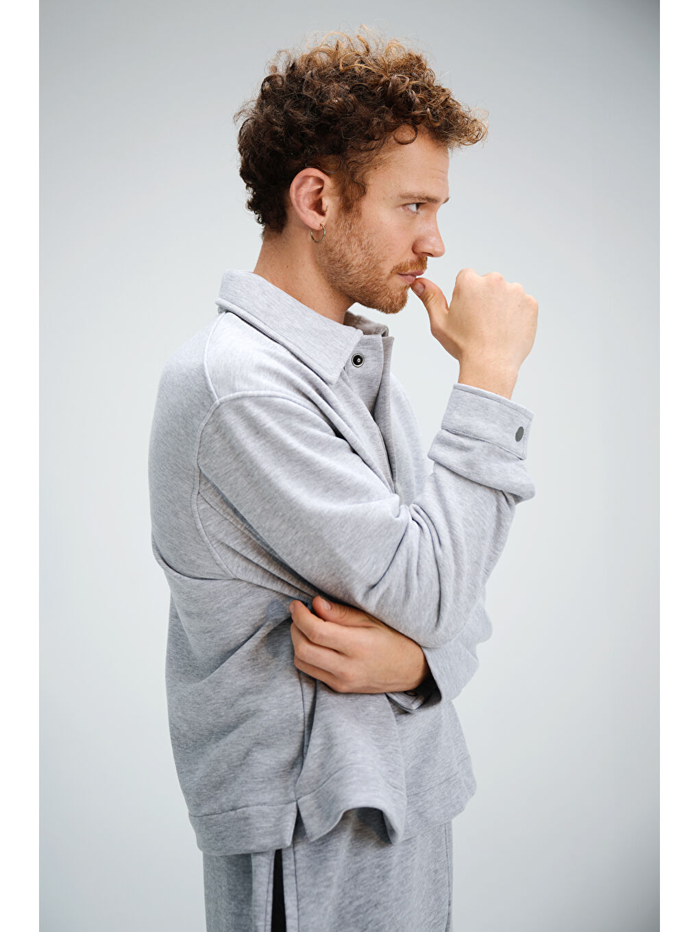 Erkek Timeless Polo Yaka Gri Sweatshirt-1