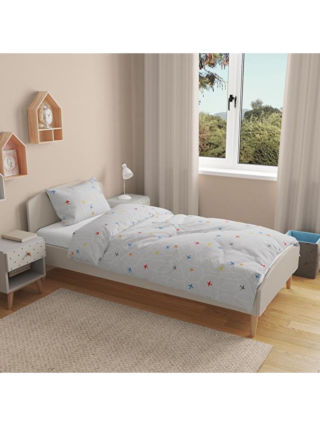 Çocuk Uçak Nevresim Takımı - Gri