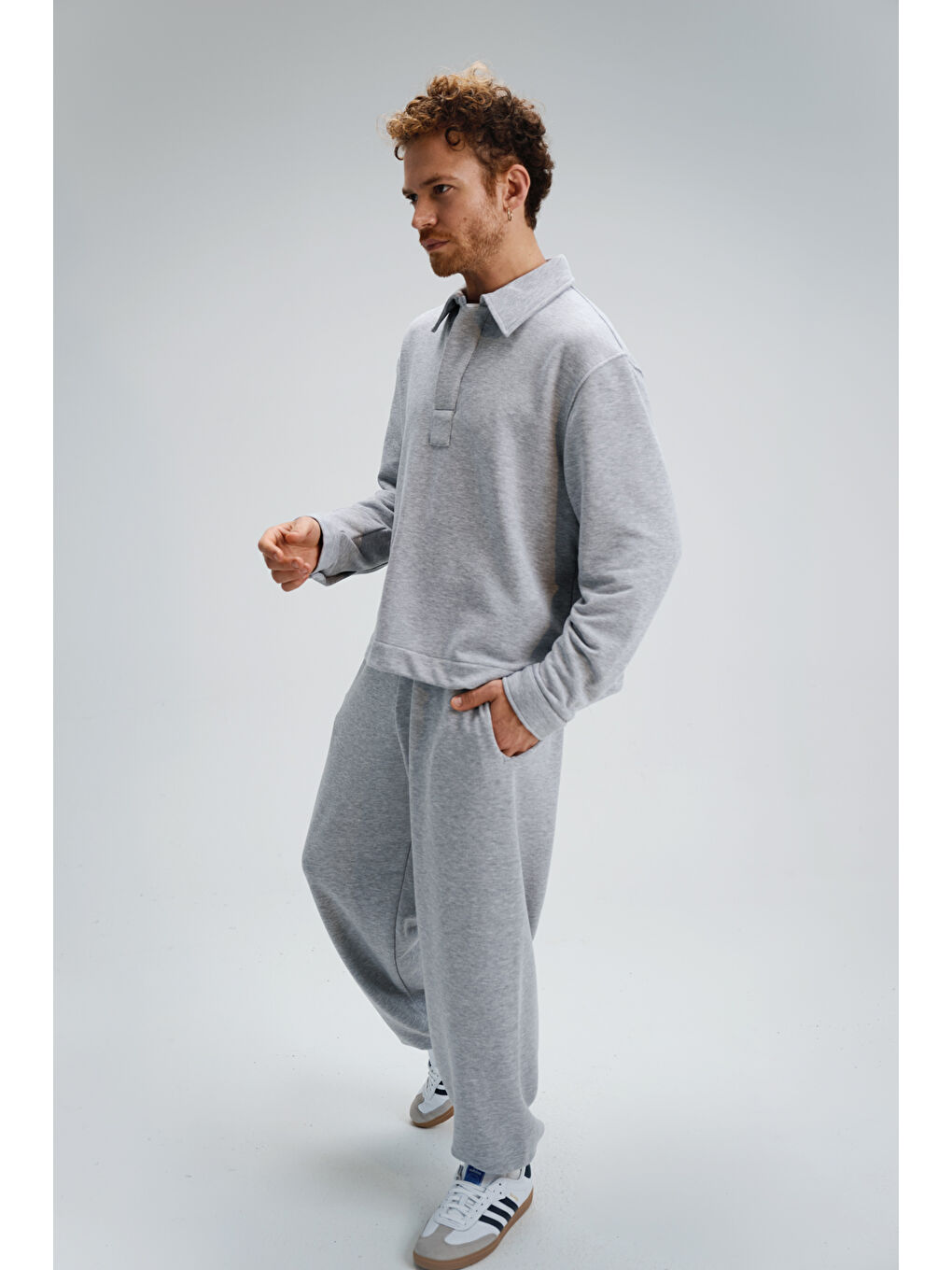 Erkek Timeless Polo Yaka Gri Sweatshirt-2