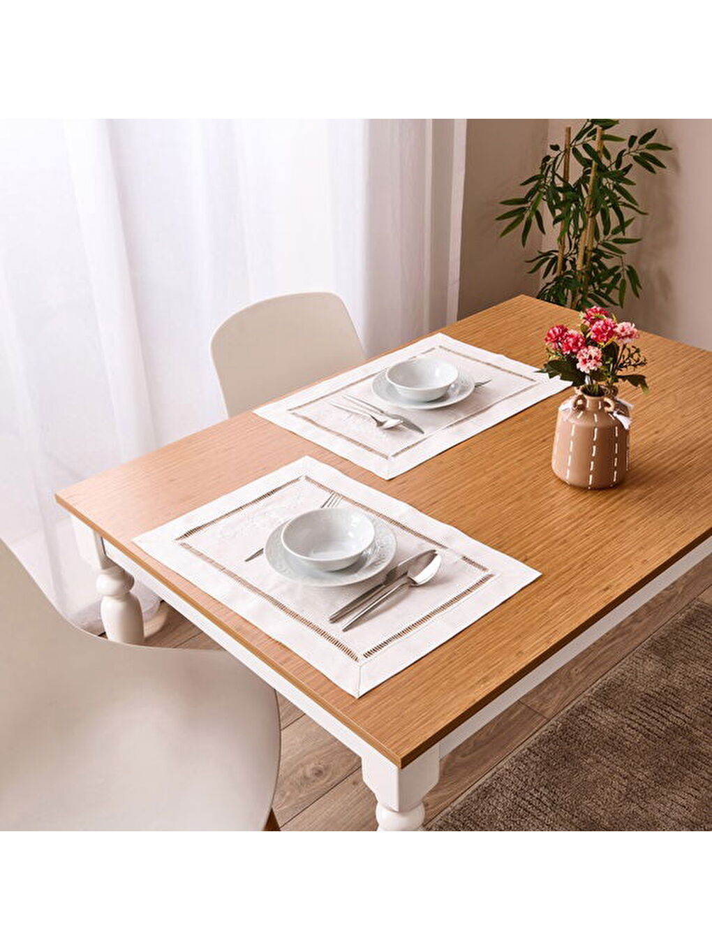 Soft Ajurlu 2'li Amerikan Servis - Beyaz - 35x50 cm