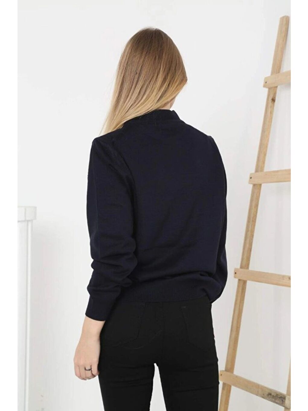 Yarım Boğaz Triko Kazak Yumuşak Dokulu Pamuklu Ince Dokuma, Uzun Kollu Rahat Regular Kalıp - Siyah-1