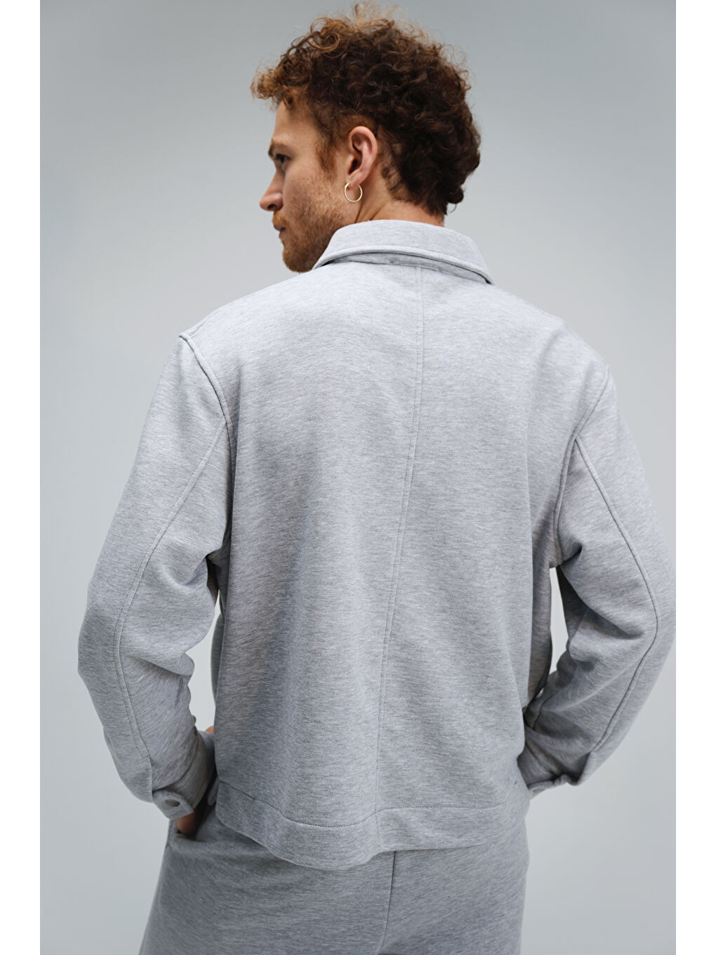 Erkek Timeless Polo Yaka Gri Sweatshirt-3