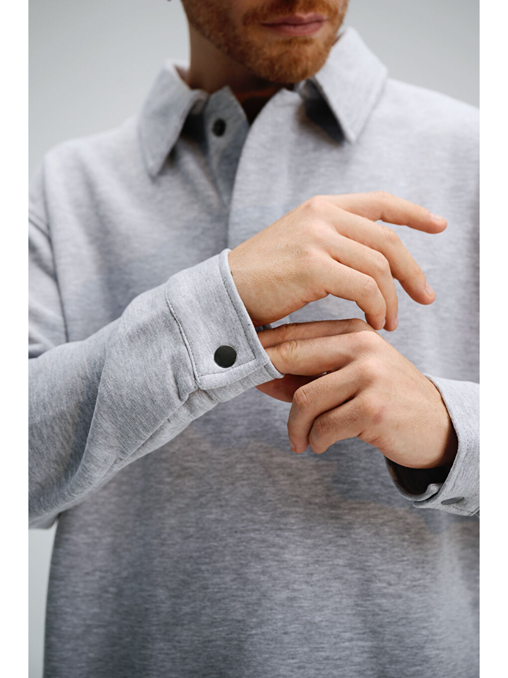 Erkek Timeless Polo Yaka Gri Sweatshirt-4