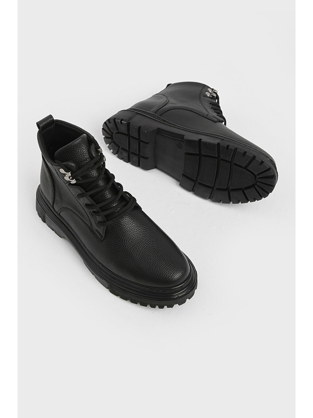 Erkek Siyah Kalın Poli Taban Bağcıklı Günlük Kışlık Bot-2