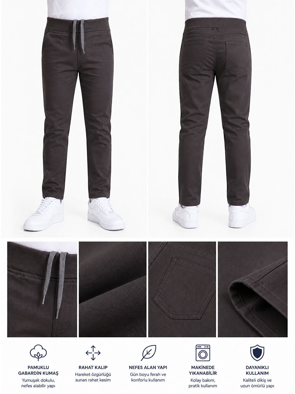 Gri Erkek Çocuk Okul Pantolonu Unisex-4