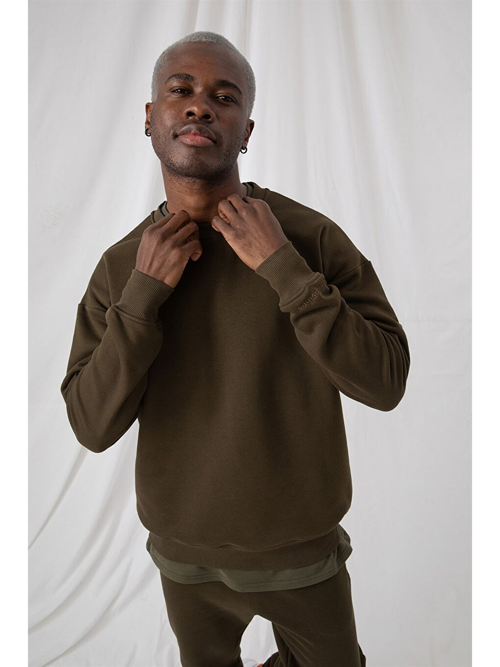 Erkek Vibe Oversize Haki Sweatshirt