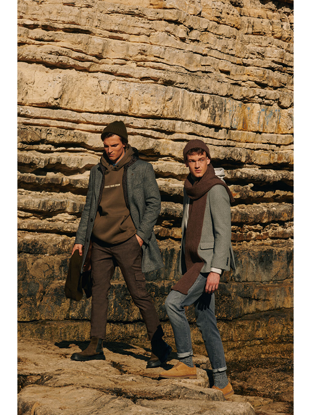 Erkek Kahverengi Slim Fit Dar Kesim Diyagonal Desenli Kargo Cepli Esnek Pantolon-2