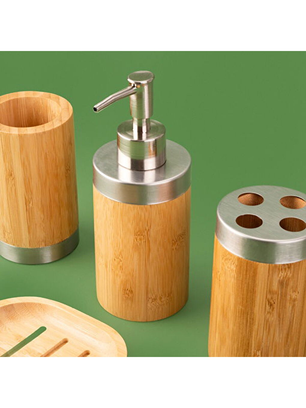 Evidea Bath Bambu 4'lü Banyo Aksesuar Seti - Bej - 1