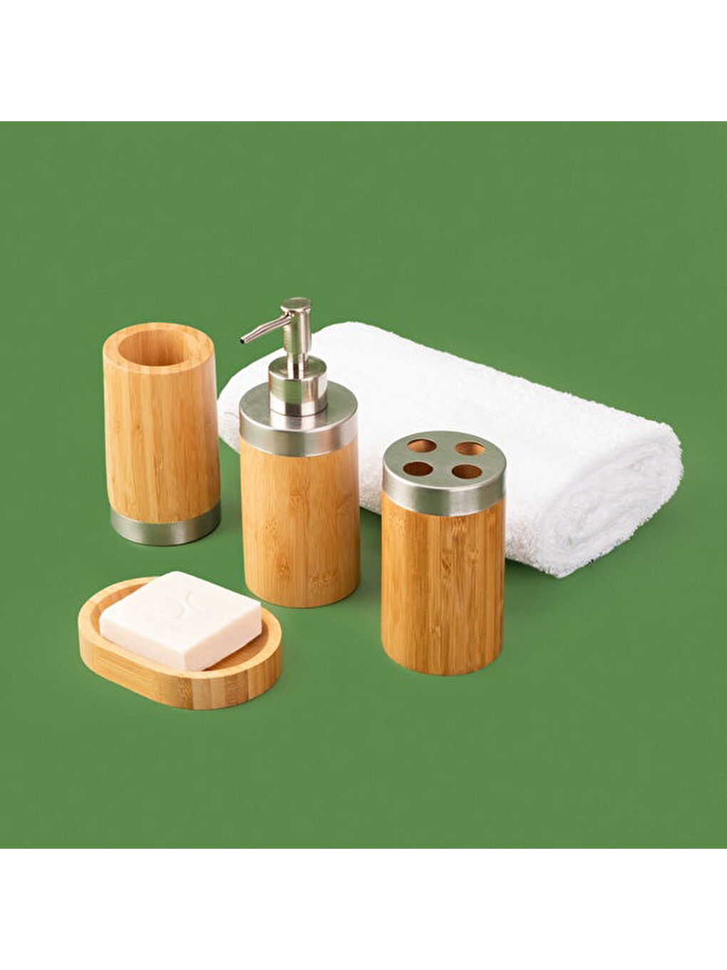 Evidea Bath Bambu 4'lü Banyo Aksesuar Seti - Bej - 2