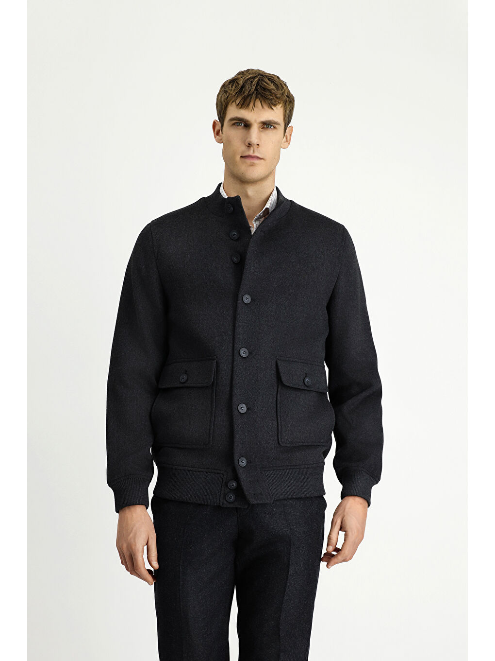 Antrasit Slim Fit Dar Kesim Mevsimlik Spor Bomber Mont Mont