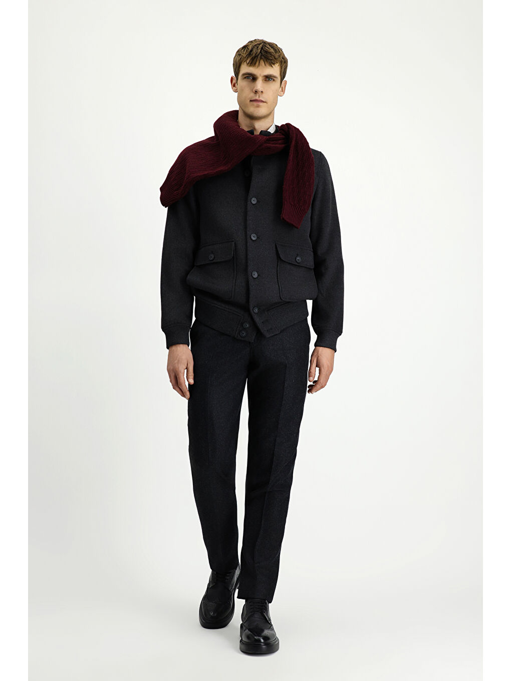 Antrasit Slim Fit Dar Kesim Mevsimlik Spor Bomber Mont Mont-1