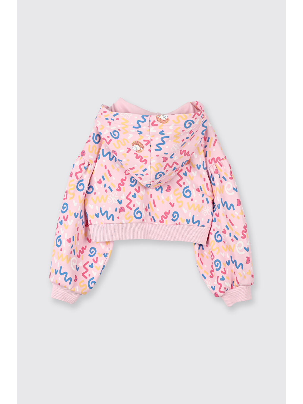 Kız Bebek Kapüşonlu Baskılı Fermuarlı Pembe Sweatshirt-1