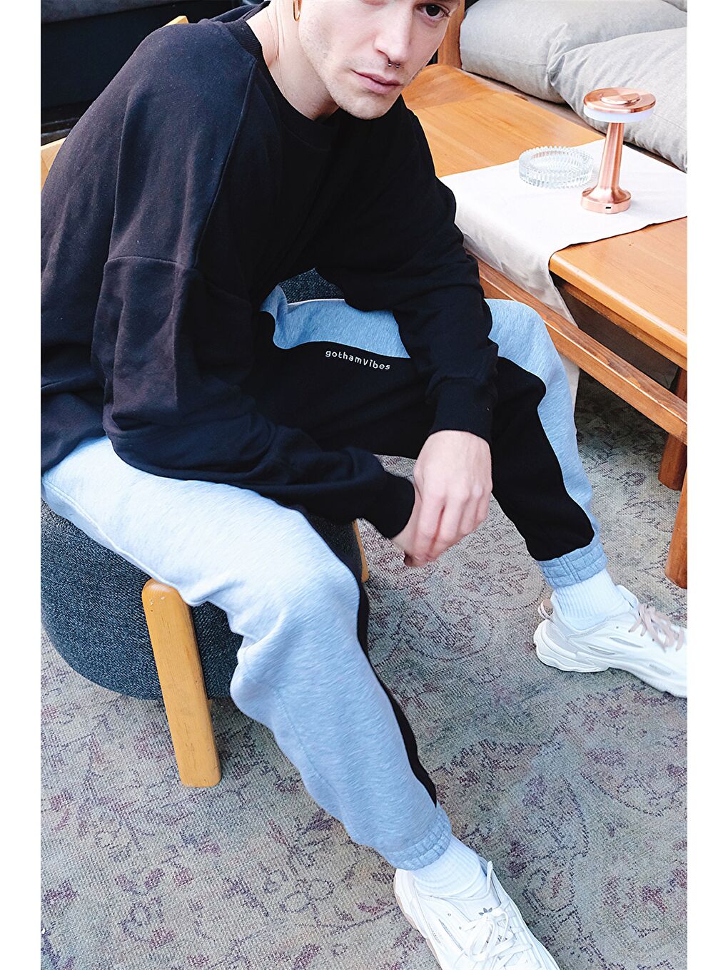 Erkek Rahat Kesim 34 Gri-Siyah Eşofman Alt-1