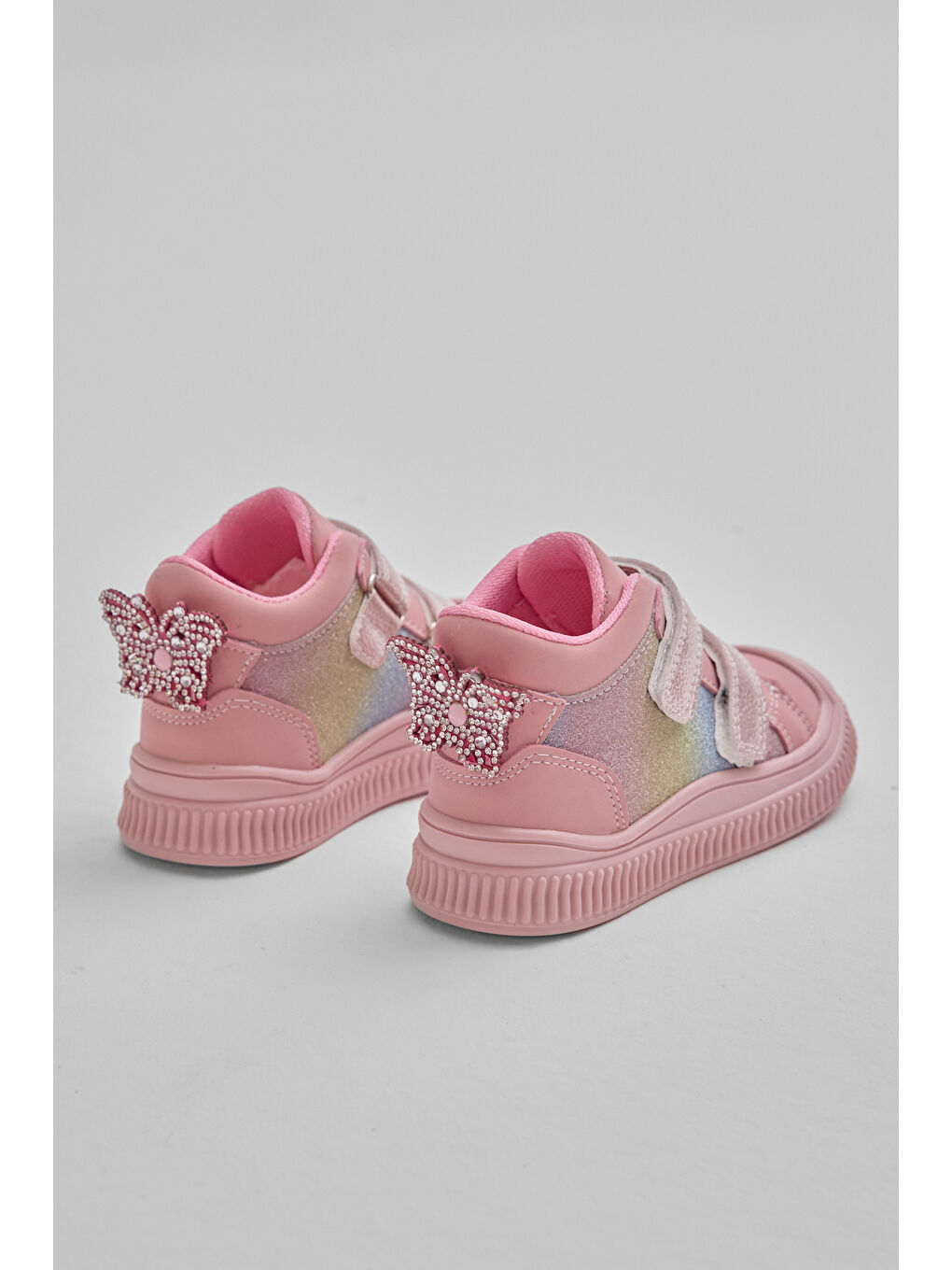 Pembe Çocuk Unisex Pudra Esnek Termo Taban Çift Cırtlı Şerit Desenli Spor Kısa Bot-3