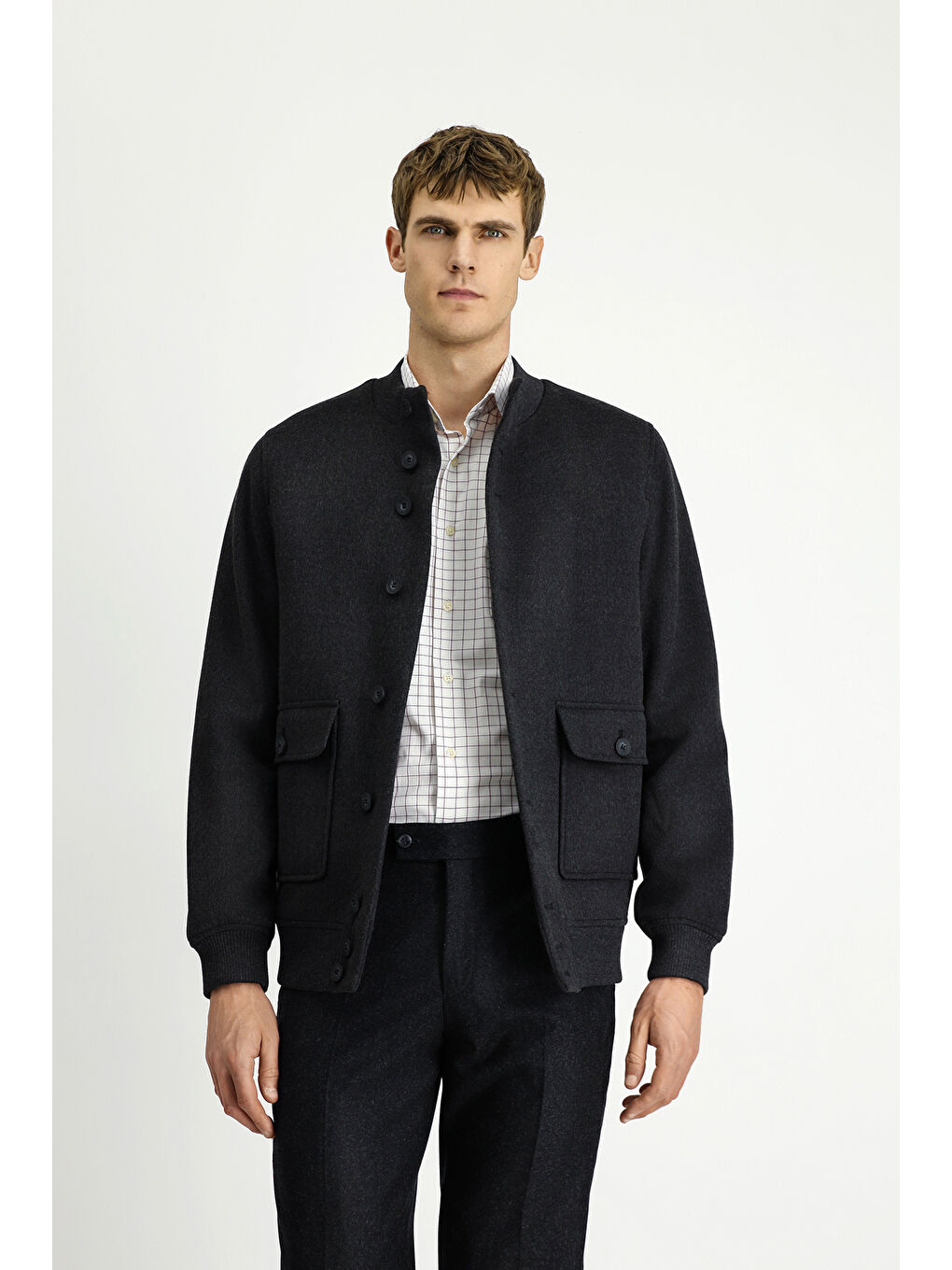 Antrasit Slim Fit Dar Kesim Mevsimlik Spor Bomber Mont Mont-3