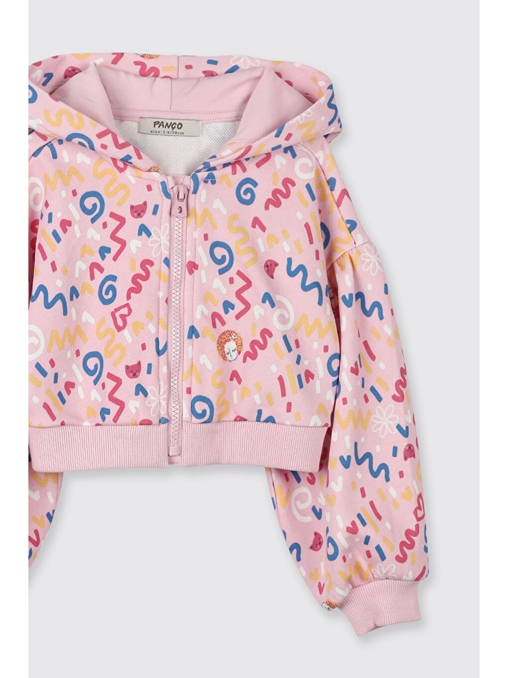 Kız Bebek Kapüşonlu Baskılı Fermuarlı Pembe Sweatshirt-2