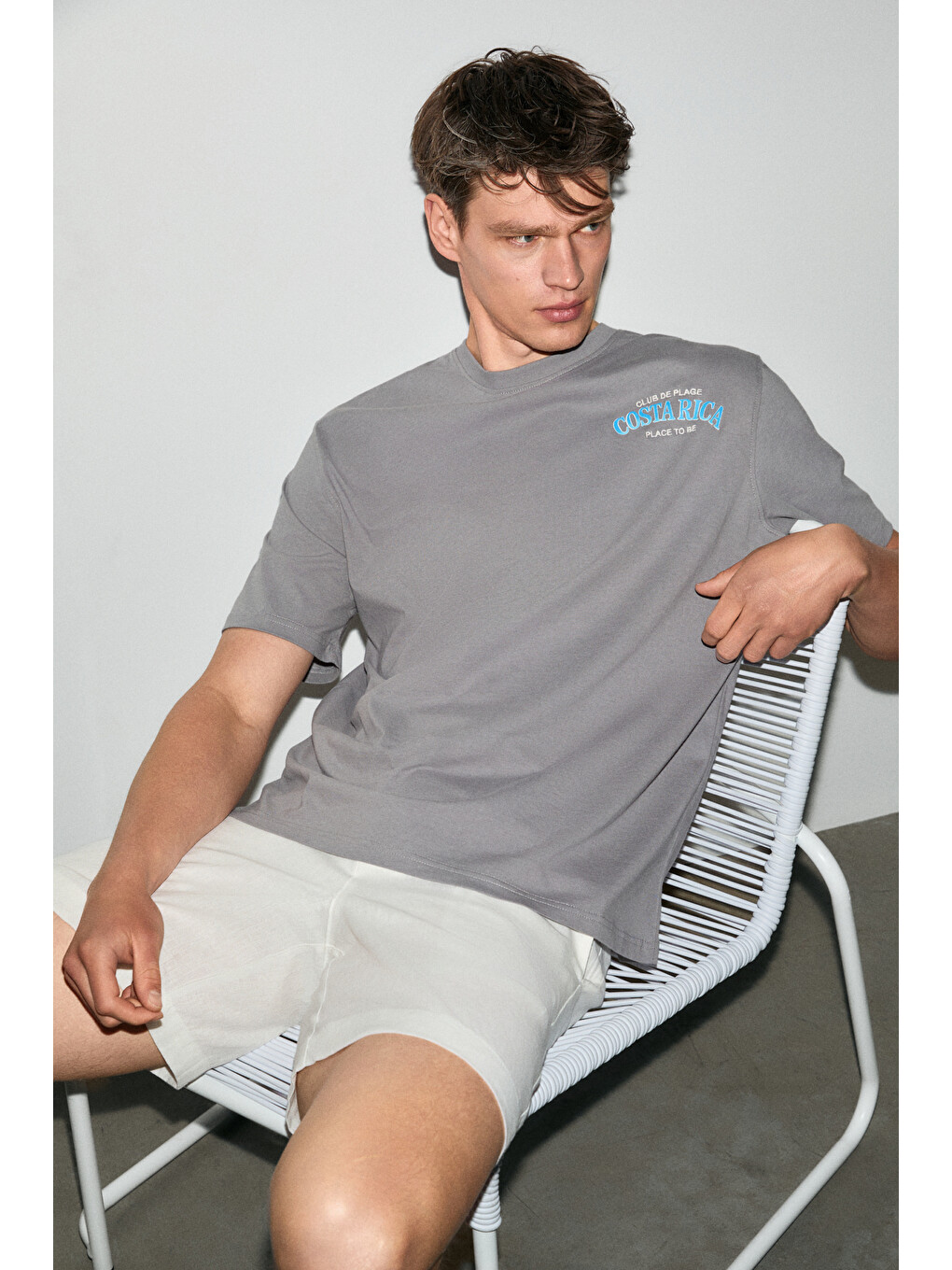 Gri FARID Erkek %100 Organik Pamuklu Baskı Detaylı Yuvarlak Yaka Regular Fit GRİ T-Shirt-3