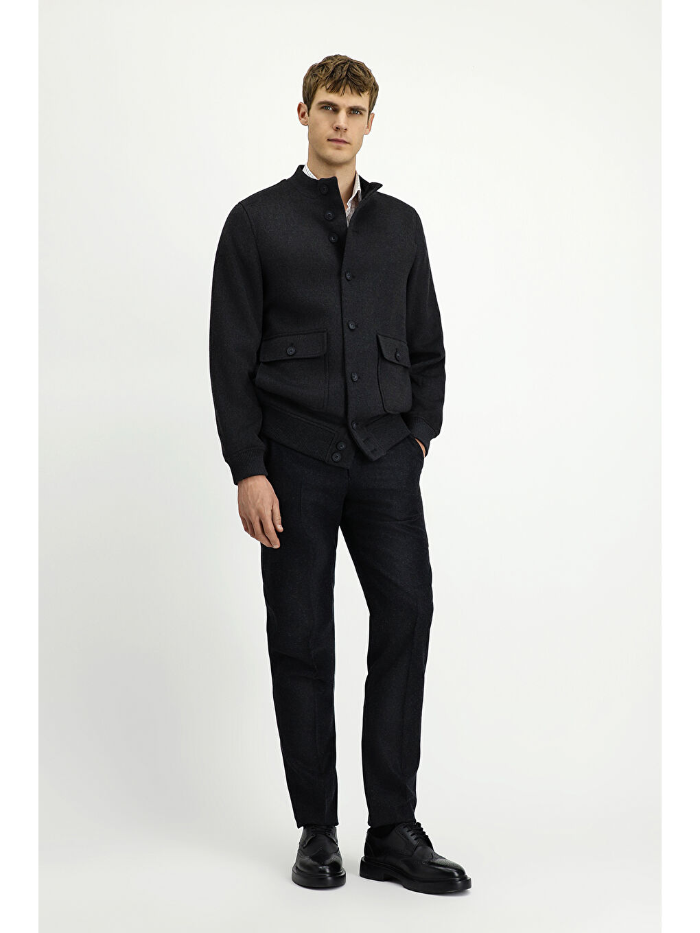 Antrasit Slim Fit Dar Kesim Mevsimlik Spor Bomber Mont Mont-4