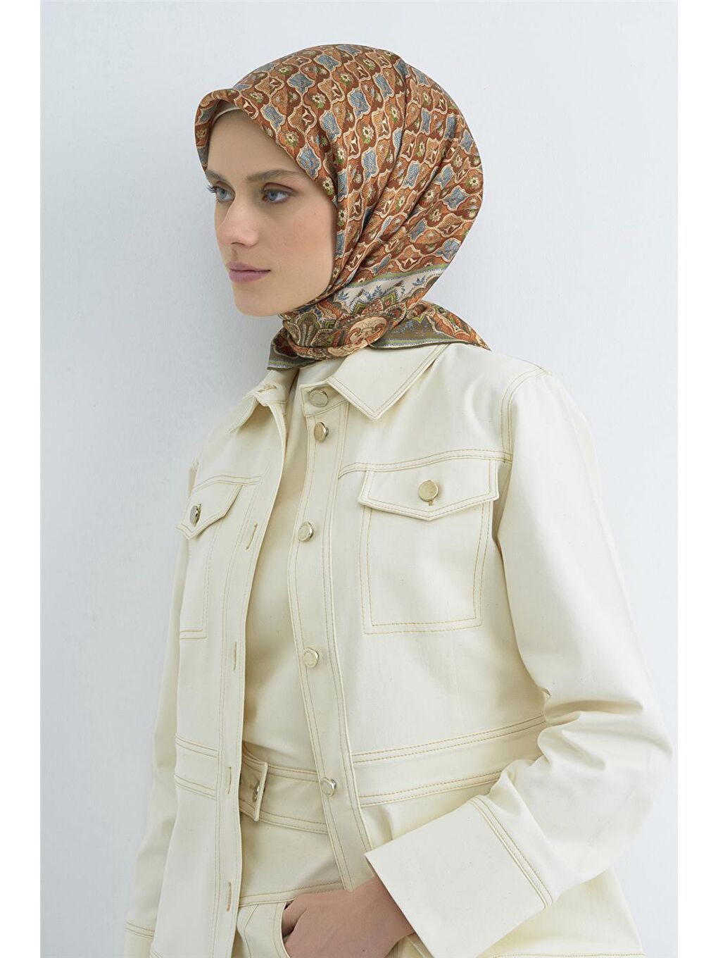 Kahverengi Saf İpek Twill Eşarp 9518D 51