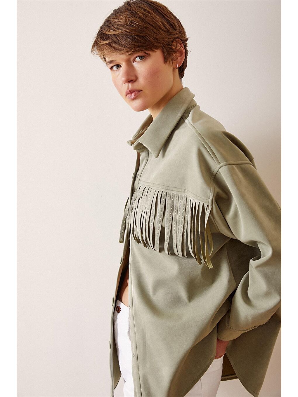 Yeşil Püskül Detaylı Taşlı Ceket-1