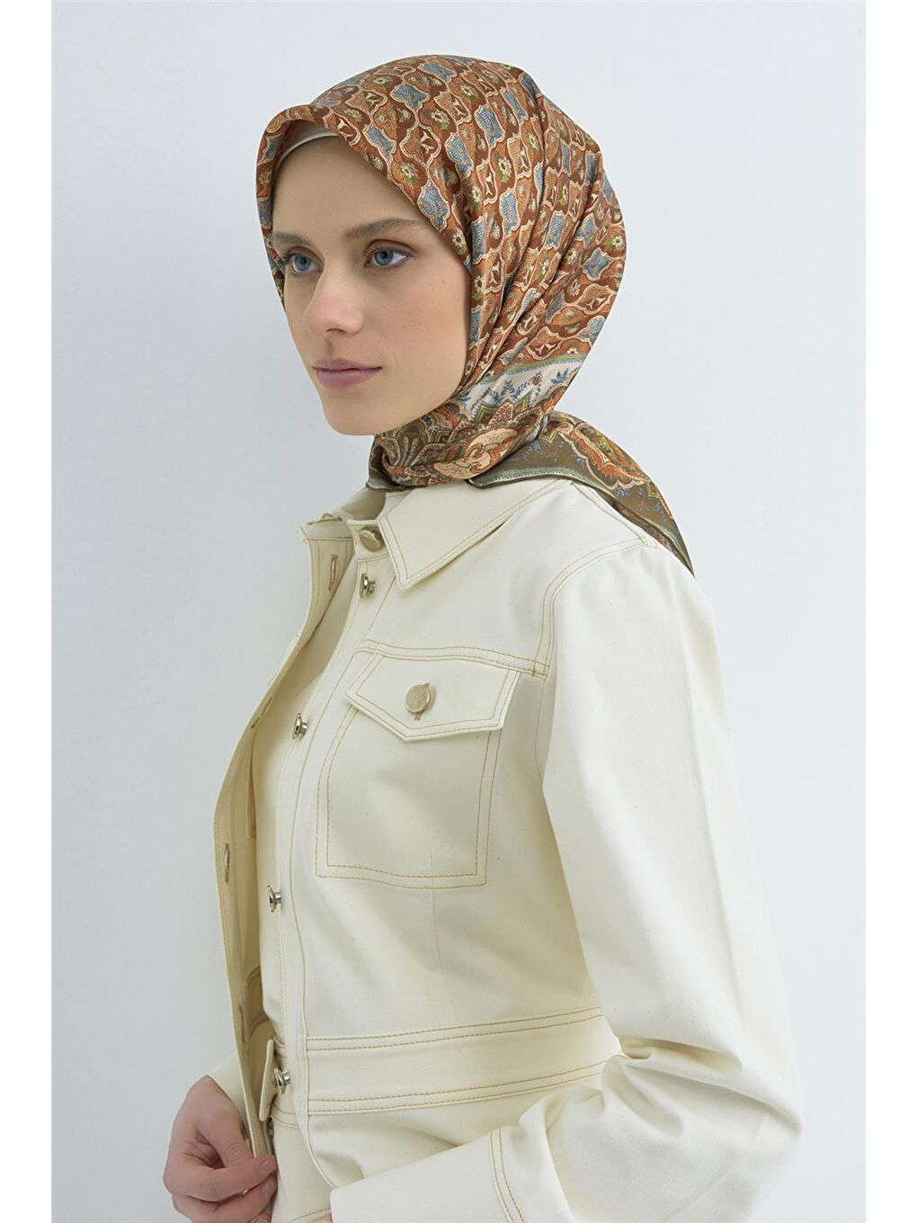 Kahverengi Saf İpek Twill Eşarp 9518D 51-1