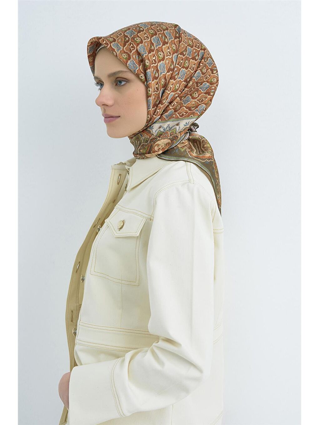 Kahverengi Saf İpek Twill Eşarp 9518D 51-2