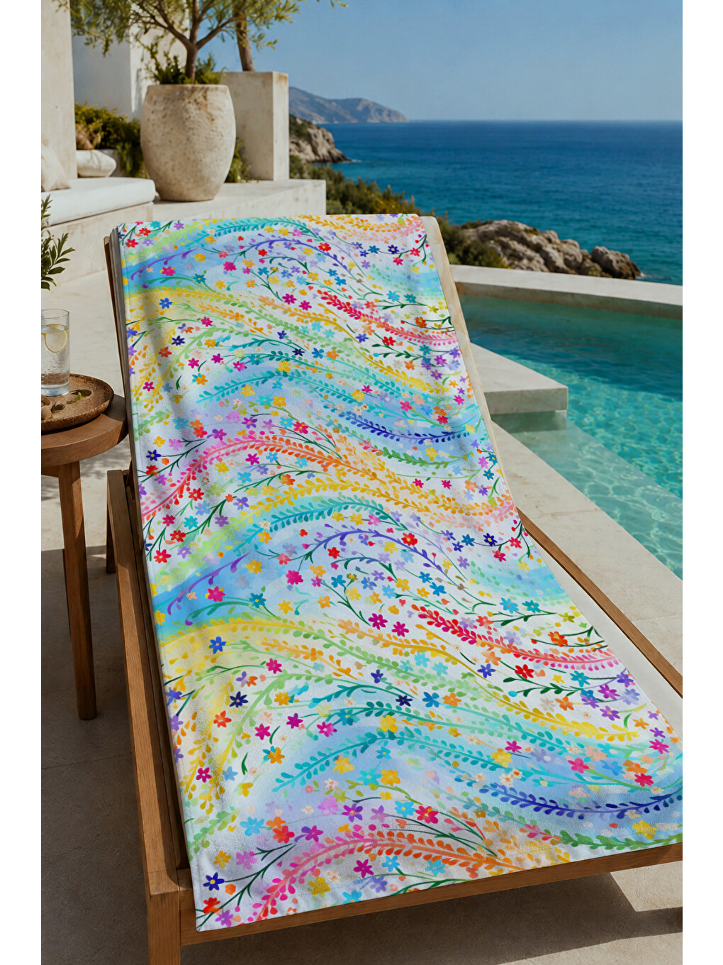 Pembe Renkli Bohem Mandala Dalga Desenli 70x150 Cm Dijital Baskılı Plaj Ve Banyo Havlusu