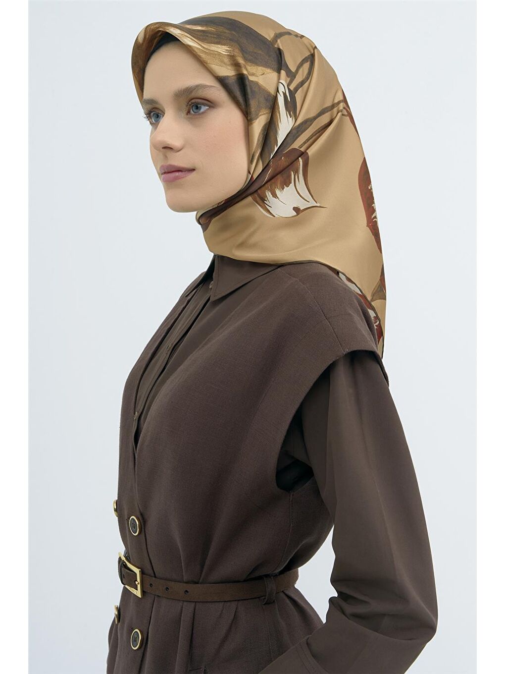 Kahverengi Saf İpek Twill Eşarp 9506D 82
