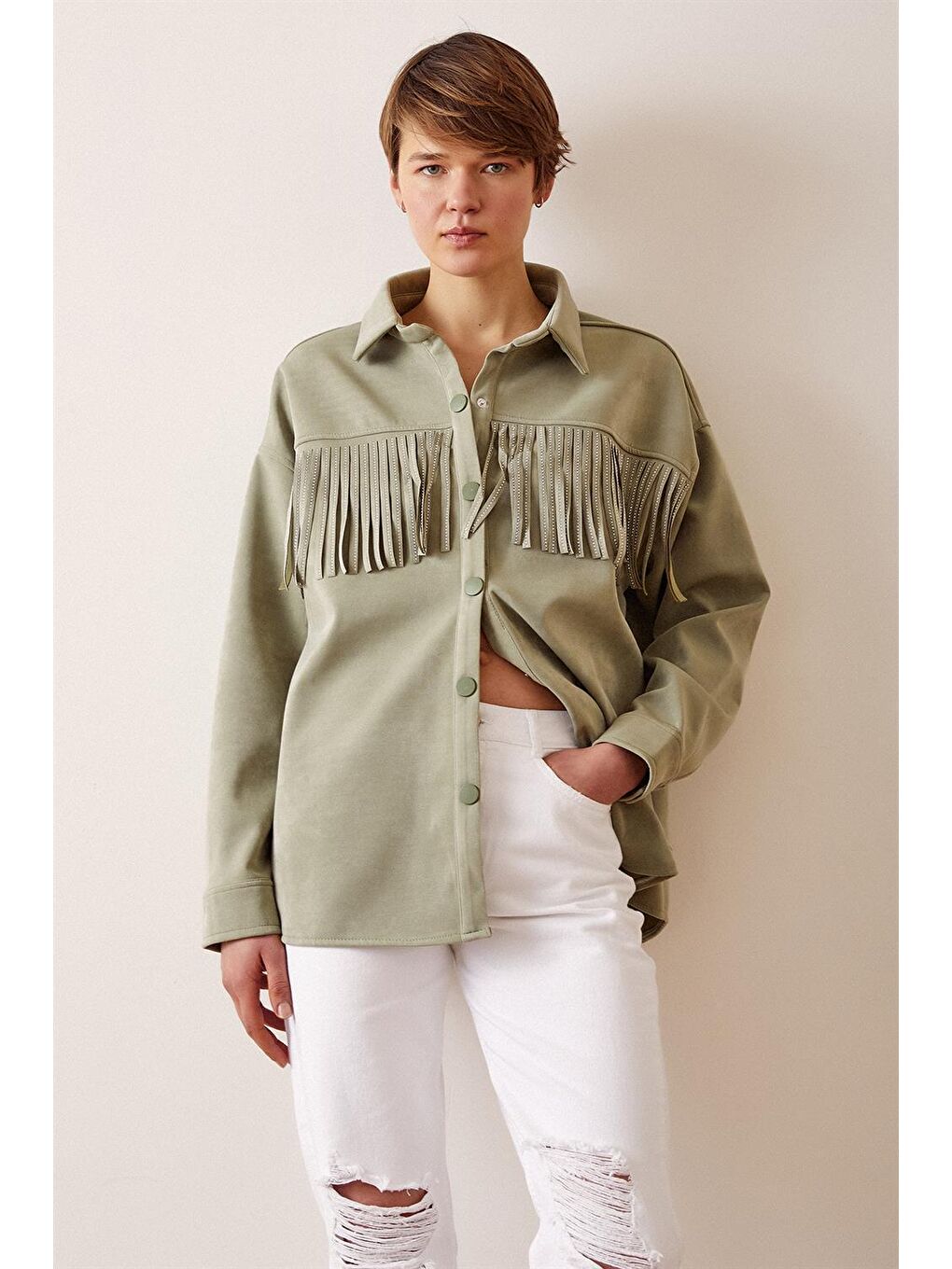 Yeşil Püskül Detaylı Taşlı Ceket-2