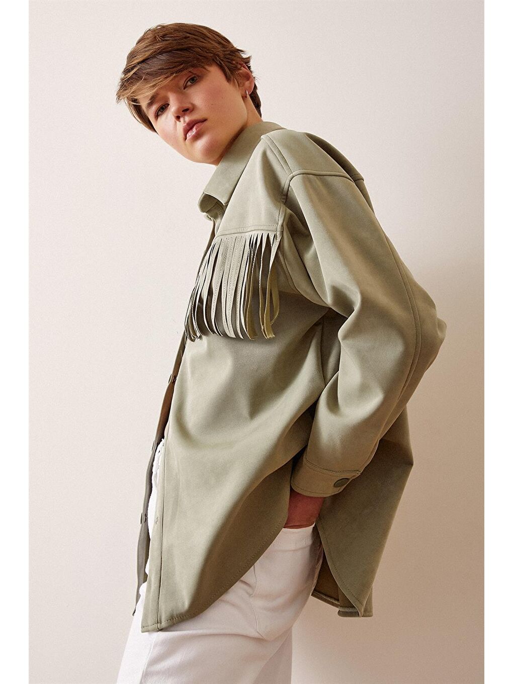 Yeşil Püskül Detaylı Taşlı Ceket-3