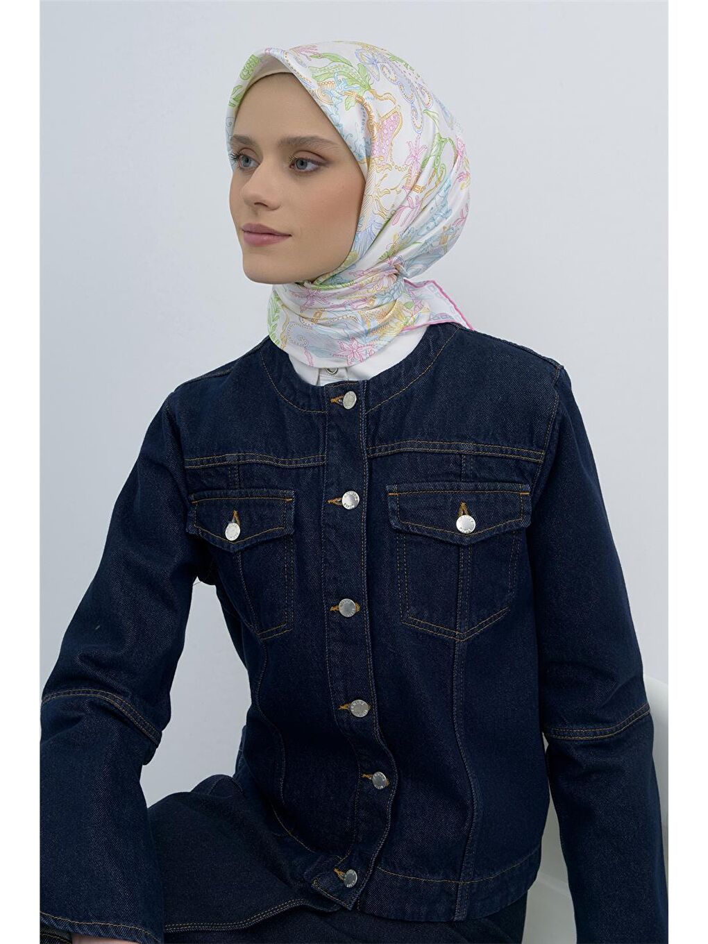 Karışık Saf İpek Twill Eşarp 9545D 01-1