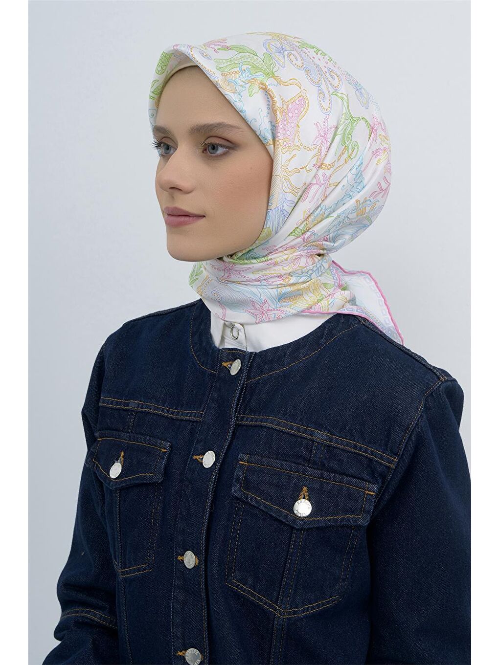 Karışık Saf İpek Twill Eşarp 9545D 01-3