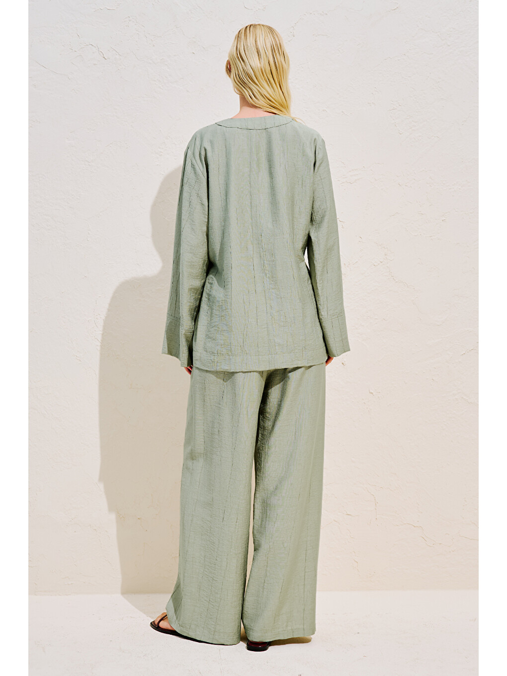 Dokulu Bağlamalı Kimono Bluz Yeşil-6