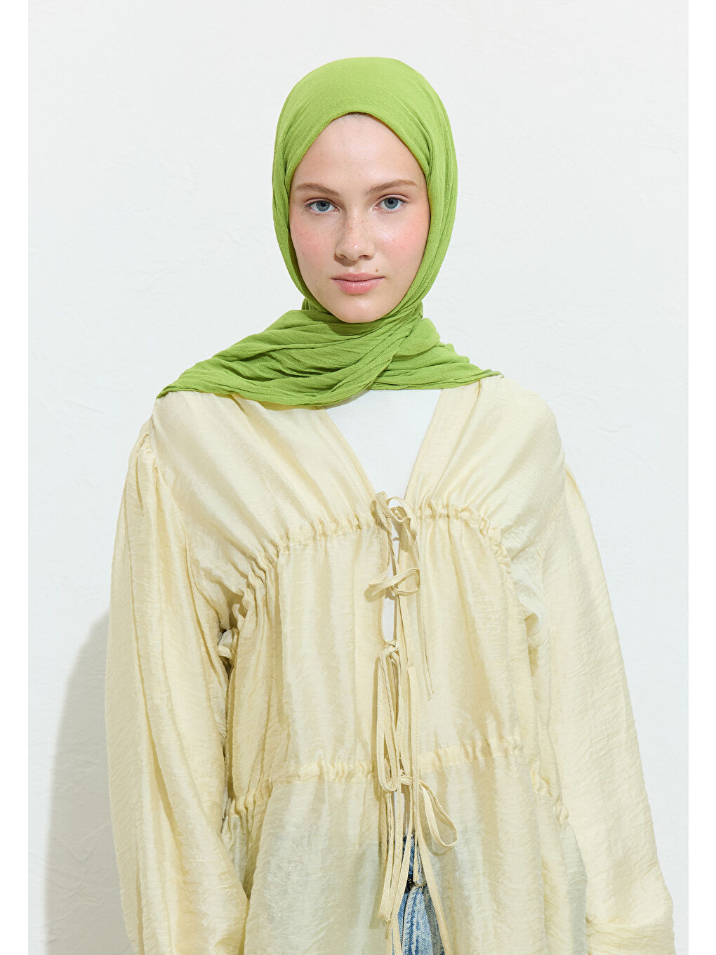 Yeşil PAMUKLU KETEN ŞAL MATCHA LATTE-2